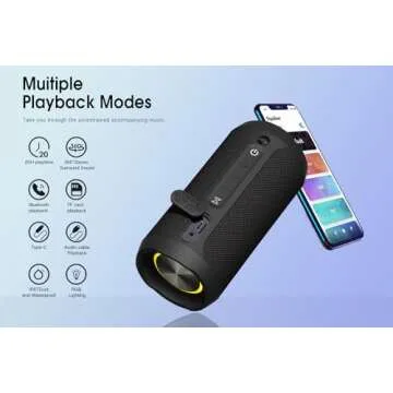 EDUPLINK Portable Bluetooth Speaker, IPX7 Waterproof, TWS Pairing, Built-in Mic, Long Playtime, Wireless Stereo for Home & Travel - Black