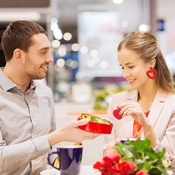 2 Pairs Valentine's Day Heart Earrings Beaded Drop Earrings for Women Seed Bead Heart Dangle Earrings Bohemian Statement Handmade Earring for Girl Women Birthday Jewelry (Red)