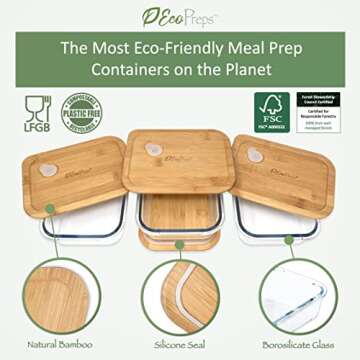 EcoPreps Glass Meal Prep Containers with Bamboo Lids (3 Pack) - 100% Plastic Free, Eco-Friendly Lunc...