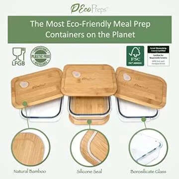 EcoPreps Glass Meal Prep Containers with Bamboo Lids (3 Pack) - 100% Plastic Free, Eco-Friendly Lunc...