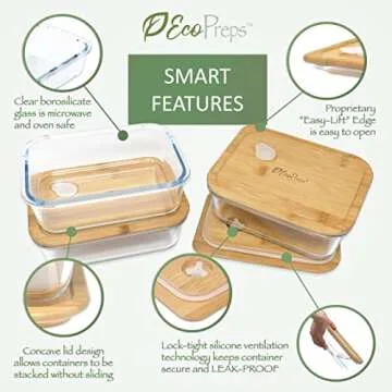EcoPreps Glass Meal Prep Containers with Bamboo Lids