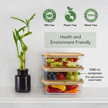 EcoPreps Glass Meal Prep Containers with Bamboo Lids