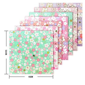CUTBLAJAT 112 Sheets Heavier Origami Paper Japanese Cherry Blossom Pattern Sakura Bronzing Chiyogami 6" 15cm Washi Easy Fold Paper for Beginner
