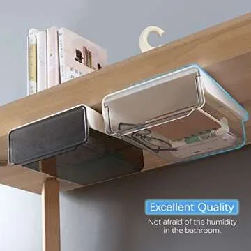 OSPNIEEK Self-adhesive Under Desk Drawer Organizer, 2 Pack Table Hidden Slide Out Large Storage Mounted Desktop Pencil Holder Tray Drawers for Office Home School Stationery Kitchen (White)