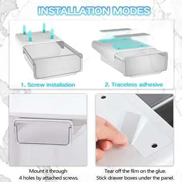 OSPNIEEK Self-adhesive Under Desk Drawer Organizer, 2 Pack Table Hidden Slide Out Large Storage Mounted Desktop Pencil Holder Tray Drawers for Office Home School Stationery Kitchen (White)