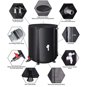 FAMIROSA 53 Gallon Collapsible Rain Barrel Eco Water Collection