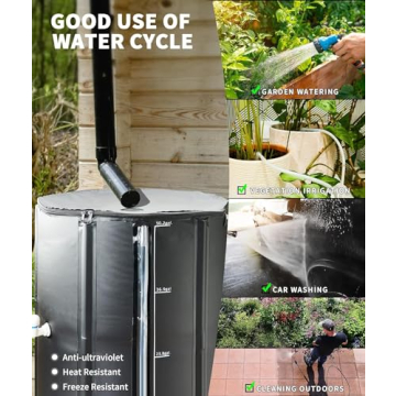 FAMIROSA 53 Gallon Collapsible Rain Barrel Eco Water Collection