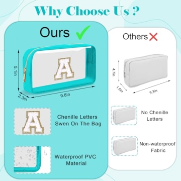 Trendy Personalized Initial Clear Makeup Bag with Chenille Monogram