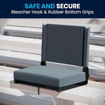 Flash Furniture Grandstand Portable Stadium Seat for Bleachers or Benches, Folding Padded Stadium Chair with Carrying Handle, 500 lb. Weight Capacity, Dark Blue