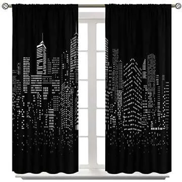 Yearn Jear New York Curtains Black White Modern Night City Window Drapes for Bedroom Living Room Caf...
