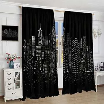 Yearn Jear New York Curtains Black White Modern Night City Window Drapes for Bedroom Living Room Cafe 2 Panels W42 x L45 Inch