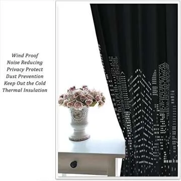 Yearn Jear New York Curtains Black White Modern Night City Window Drapes for Bedroom Living Room Cafe 2 Panels W42 x L45 Inch