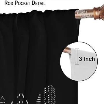 Yearn Jear New York Curtains Black White Modern Night City Window Drapes for Bedroom Living Room Cafe 2 Panels W42 x L45 Inch