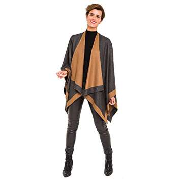 MELIFLUOS DESIGNED IN SPAIN Women's Shawl Wrap Poncho Ruana Cape Cardigan Sweater Open Front for Fall Winter (PC01-4D-II)