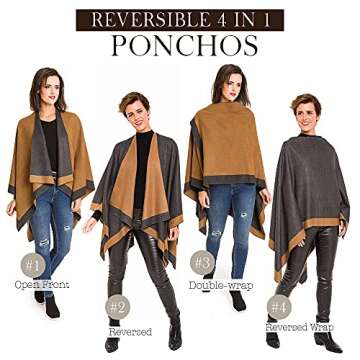 MELIFLUOS DESIGNED IN SPAIN Women's Shawl Wrap Poncho Ruana Cape Cardigan Sweater Open Front for Fall Winter (PC01-4D-II)