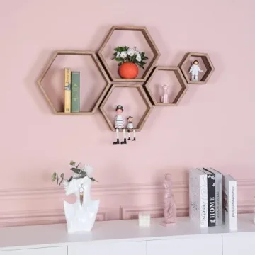 Stylish PHOENANCEE Hexagon Floating Shelves Set of 5