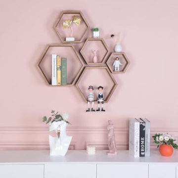 Stylish PHOENANCEE Hexagon Floating Shelves Set of 5