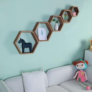 Stylish PHOENANCEE Hexagon Floating Shelves Set of 5