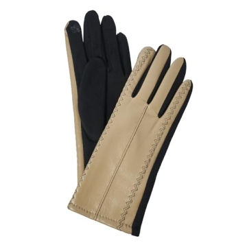 Justin Gregory Faux Leather Touchscreen Gloves Beige One Size