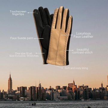 Justin Gregory Faux Leather Touchscreen Gloves Beige One Size