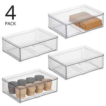 mDesign Plastic Wide Stackable Kitchen Storage Organizer Bin Containers with Front Pull Drawer for C...