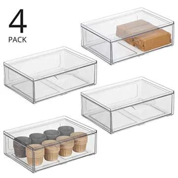 mDesign Plastic Wide Stackable Kitchen Storage Organizer Bin Containers with Front Pull Drawer for C...