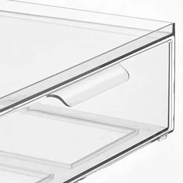 mDesign Plastic Wide Stackable Kitchen Storage Organizer Bin Containers with Front Pull Drawer for Cabinet, Pantry, Fridge, Freezer, Shelf, Refrigerator Organization, Lumiere Collection, 4 Pack, Clear