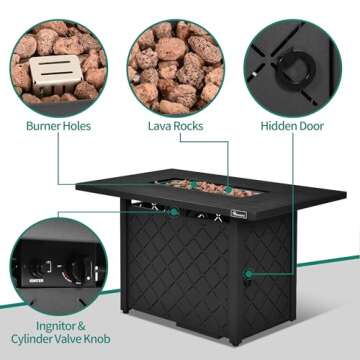 YITAHOME 43 Inch Propane Fire Pit Table, 50,000 BTU Gas Fire Pit with Ignition Systems, Iron Tableto...