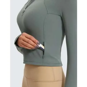 CRZ YOGA Women's Butterluxe Long Sleeve Workout Shirts Half Quarter Zip Sweatshirt Athletic Crop Tops Collared T-Shirts Grey Sage Small
