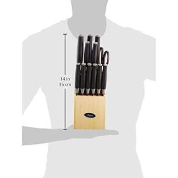 Oster Lindbergh 14 Piece Stainless Steel Cutlery Set Black Block, Teal Handles,Teal/Black