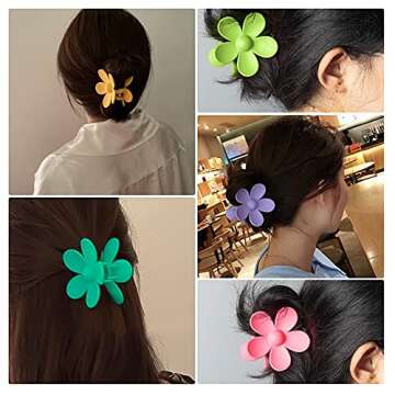 YAIKOAI 6 Pieces Small Acrylic Hair Claw Clips Flower Shaped Plastic Jaw Clips Non Slip Tortoise Hair Clamps Barrette Hair Accessories for Women Girls Headwear, 6 Colors