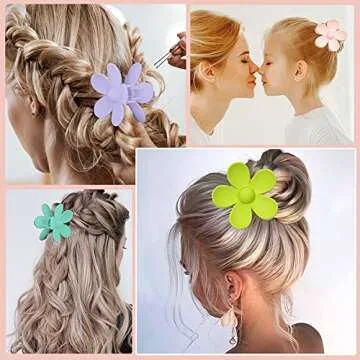 YAIKOAI 6 Pieces Small Acrylic Hair Claw Clips Flower Shaped Plastic Jaw Clips Non Slip Tortoise Hair Clamps Barrette Hair Accessories for Women Girls Headwear, 6 Colors