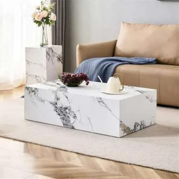 Coffee Table Living Room Table, Faux Marble Coffee Table for Living Room, Modern Coffee Table Wood Coffee Table White Coffee Table, Center Table for Living Room
