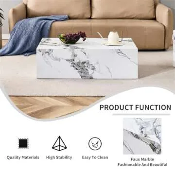 Coffee Table Living Room Table, Faux Marble Coffee Table for Living Room, Modern Coffee Table Wood Coffee Table White Coffee Table, Center Table for Living Room
