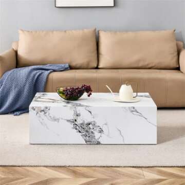 Coffee Table Living Room Table, Faux Marble Coffee Table for Living Room, Modern Coffee Table Wood Coffee Table White Coffee Table, Center Table for Living Room