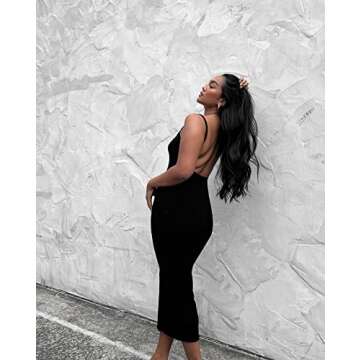 KMBANGI Women Cutout Black Backless Maxi Dress Sexy Sleeveless Cocktail Midi Dresses Bodycon Spaghetti Strap Long Dress(Black,M)