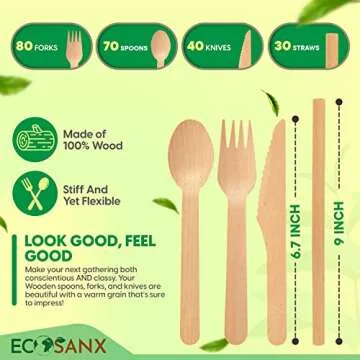 Bamboo Cutlery Set - Eco-Friendly Disposable Utensils for Parties (220 pcs)