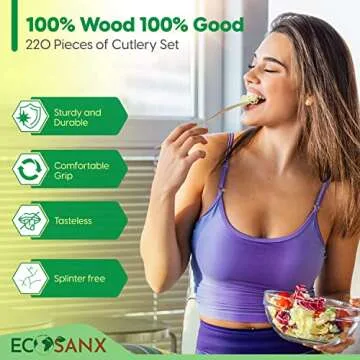 Eco-Friendly Bamboo Cutlery Set - 220 Disposable Utensils