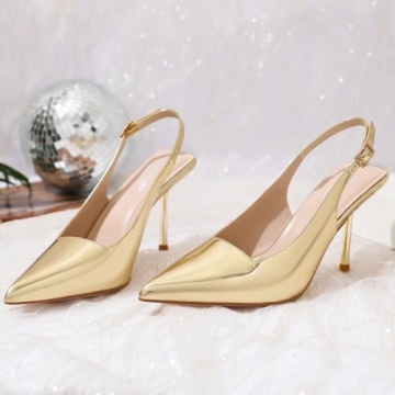 Elegant RIBONGZ Gold Closed Toe Pointy High Heels
