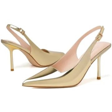 Elegant RIBONGZ Gold Closed Toe Pointy High Heels