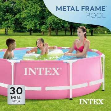 Intex 8ft x 2.5ft Round Metal Frame Above Ground Swimming Pool, Pink