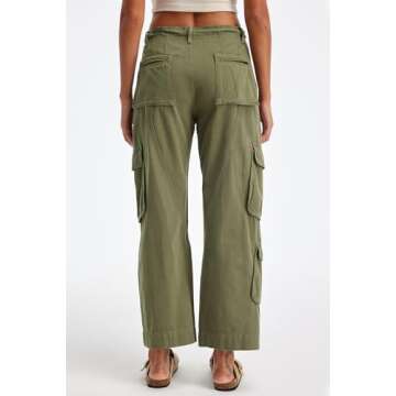 GREAIDEA Cargo Pants for Women Low Rise Drawstring Waist 7 Pockets Hiking Work Wide Leg Pants with Z...