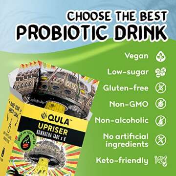 QULA Kombucha Drink Tabs, Probiotic Sugar Free Water Enhancer with live Probiotics, Antioxidants for Immune and Digestive Health Support Natural Water Enhancer, Vegan, Mango Pineapple Flavor (Upriser)