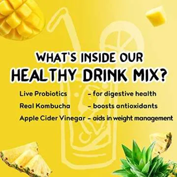 QULA Kombucha Drink Tabs, Probiotic Sugar Free Water Enhancer with live Probiotics, Antioxidants for Immune and Digestive Health Support Natural Water Enhancer, Vegan, Mango Pineapple Flavor (Upriser)