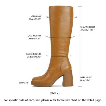 SOVANYOU Tan Boots Brown Knee High Boots for Women Chunky High Heeled Boots Square Toe Faux Leather ...