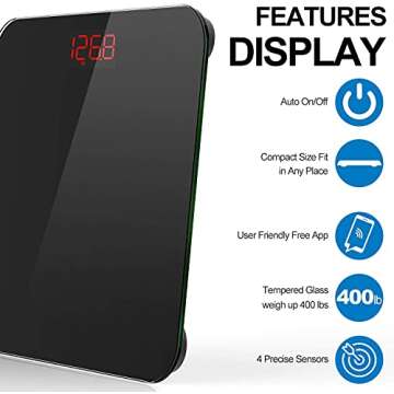 RENPHO Bathroom Scale for Body Weight, Digital BMI Weighing Scale, Smart App sync via Bluetooth, Smart Bluetooth Digital Measuring Tape with Lock Hook, Retractable Function