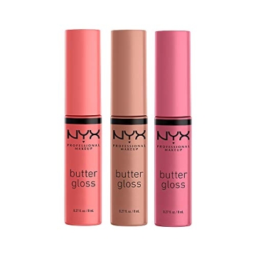 NYX PROFESSIONAL MAKEUP Butter Gloss, Non-Sticky Lip Gloss - Pack Of 3 (Angel Food Cake, Creme Brulee, Madeleine)