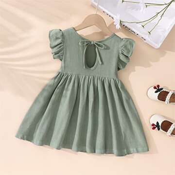 Toddler Baby Girl Dress Summer Cotton Linen Ruffle Halter Sleeveless Kids Casual Beach Party Dresses 2-7 Years (Grey Green, 2-3T, 2_Years)