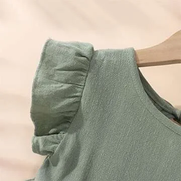 Toddler Baby Girl Dress Summer Cotton Linen Ruffle Halter Sleeveless Kids Casual Beach Party Dresses 2-7 Years (Grey Green, 2-3T, 2_Years)