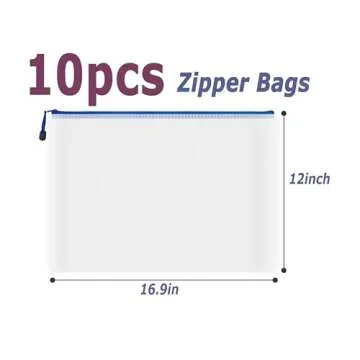 AUSTARK 10 Pcs Zipper File Bags, Waterproof Plastic Mesh Pouch for Office School, Board Game Storage...
